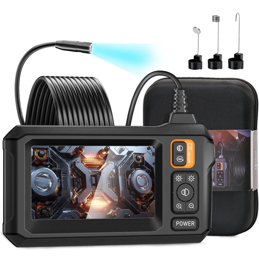 Borescope, 4.3" Endoscope Camera Light IP67 Waterproof, 1080HD Snake 16.5ft FCT